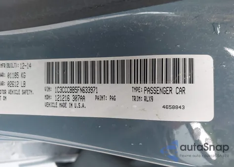 2015 Chrysler 200 S z USA, uszkodzony, nr VIN 1C3CCCBB5FN633971